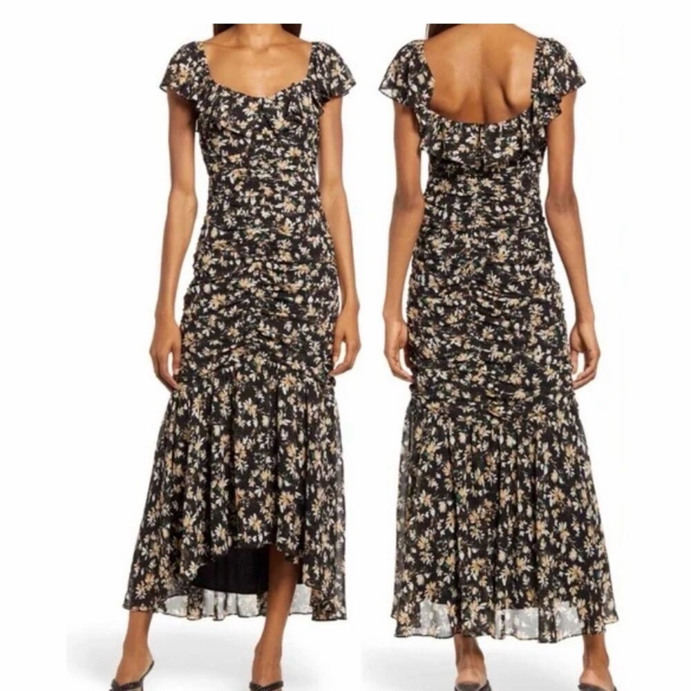 Chic Black Floral High Low Dress